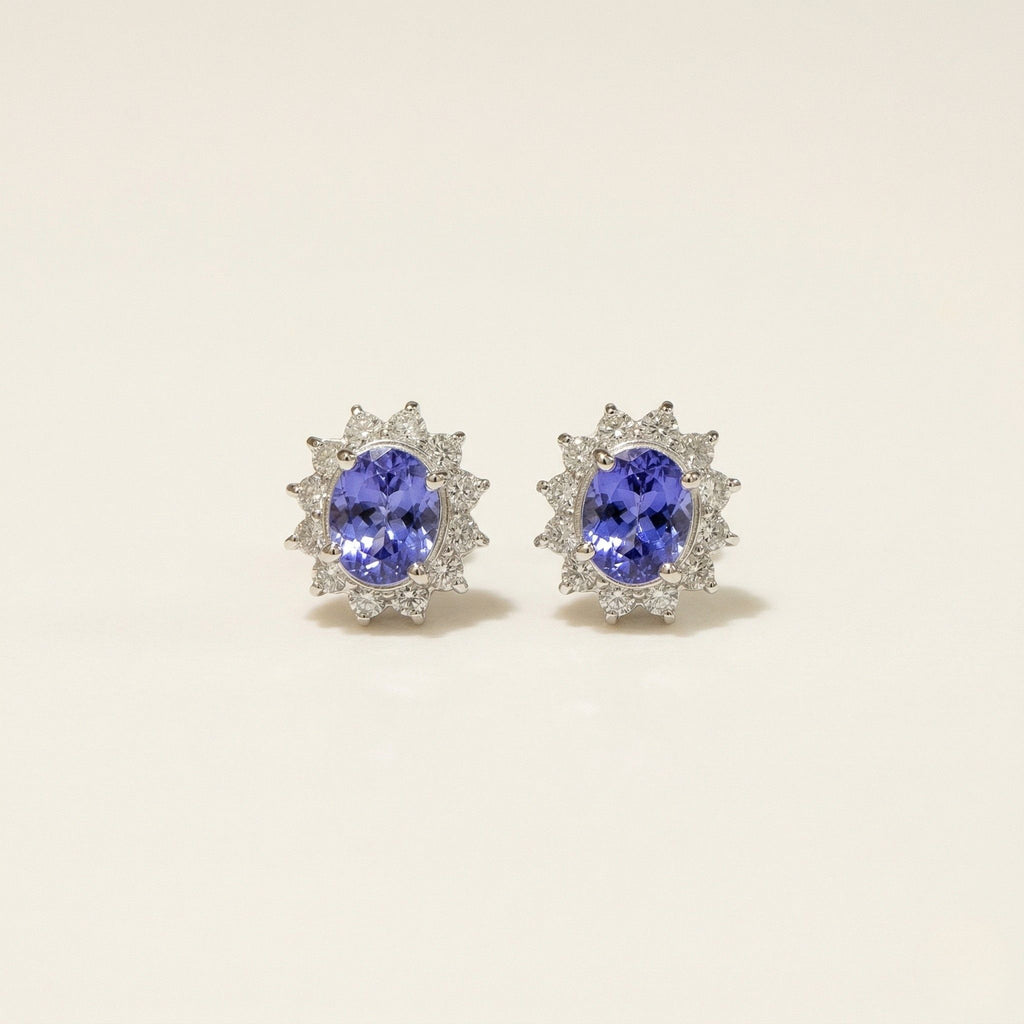 K18 ホワイトゴールド スタッドピアス（タンザナイト｜ダイヤモンドD0.34ct）