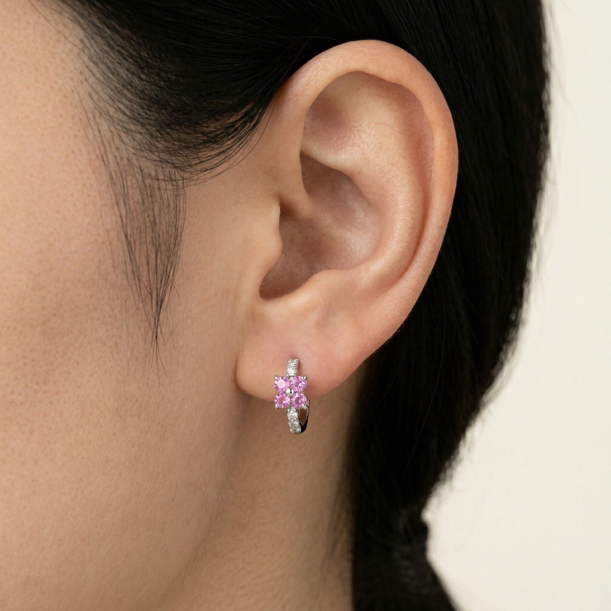 K18 ホワイトゴールド フープピアス（ピンクトルマリン｜ダイヤモンド）