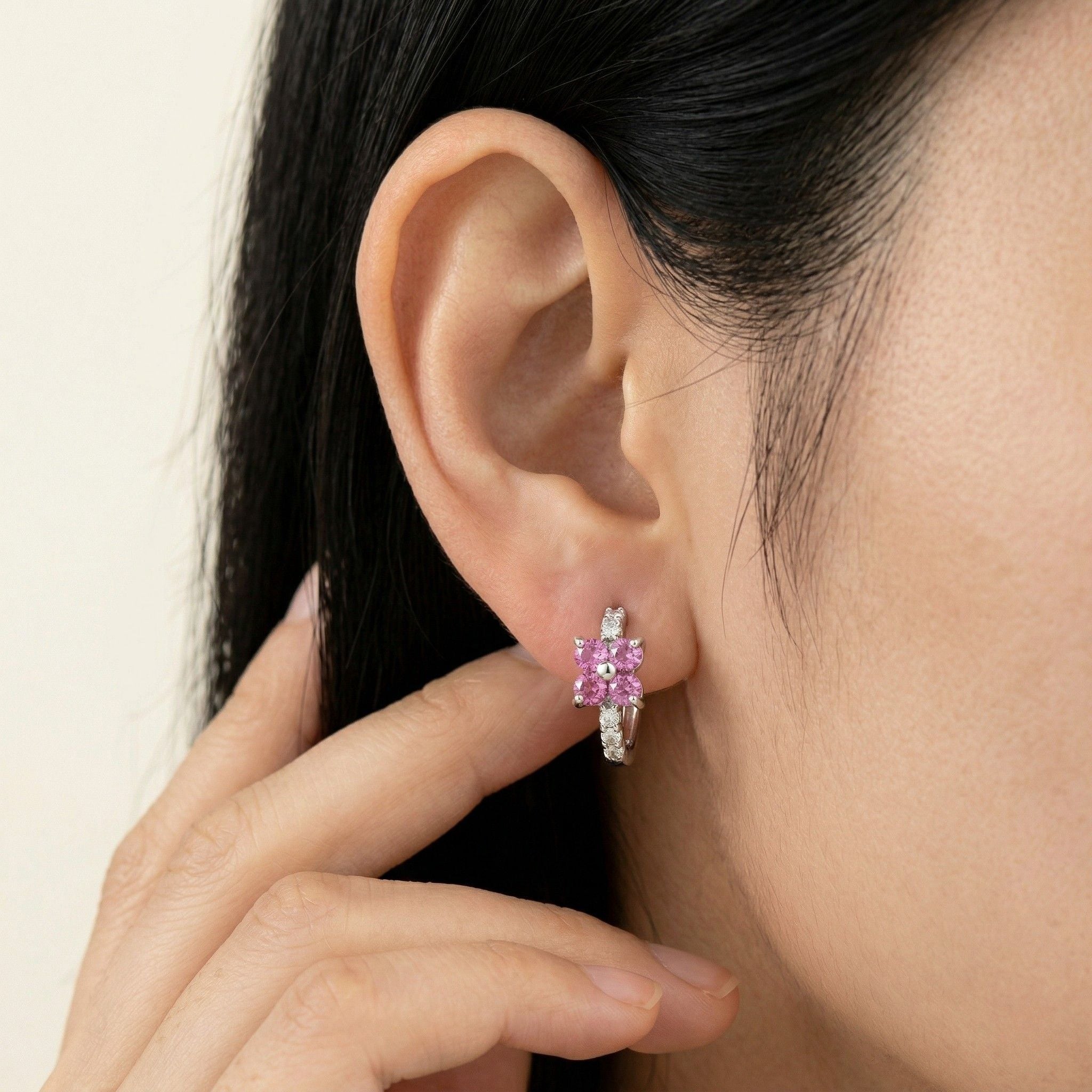 K18 ホワイトゴールド フープピアス（ピンクトルマリン｜ダイヤモンド）