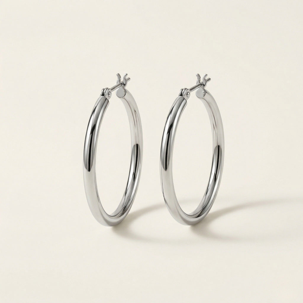 K14 ホワイトゴールド 25×2mmリング フープピアス