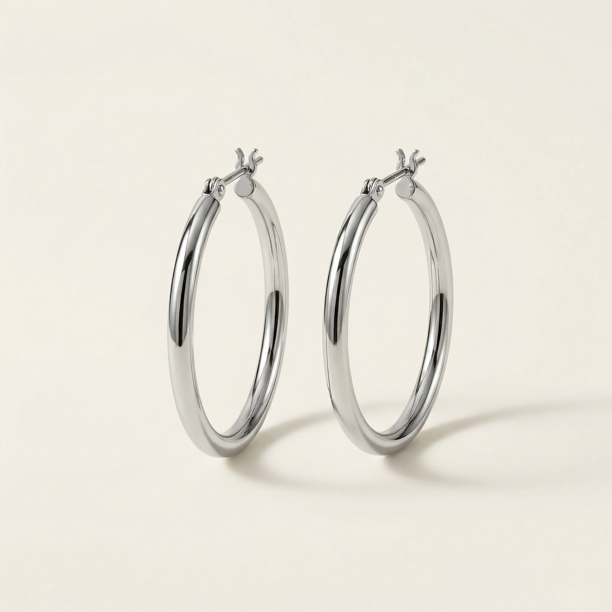 K14 ホワイトゴールド 25×2mmリング フープピアス