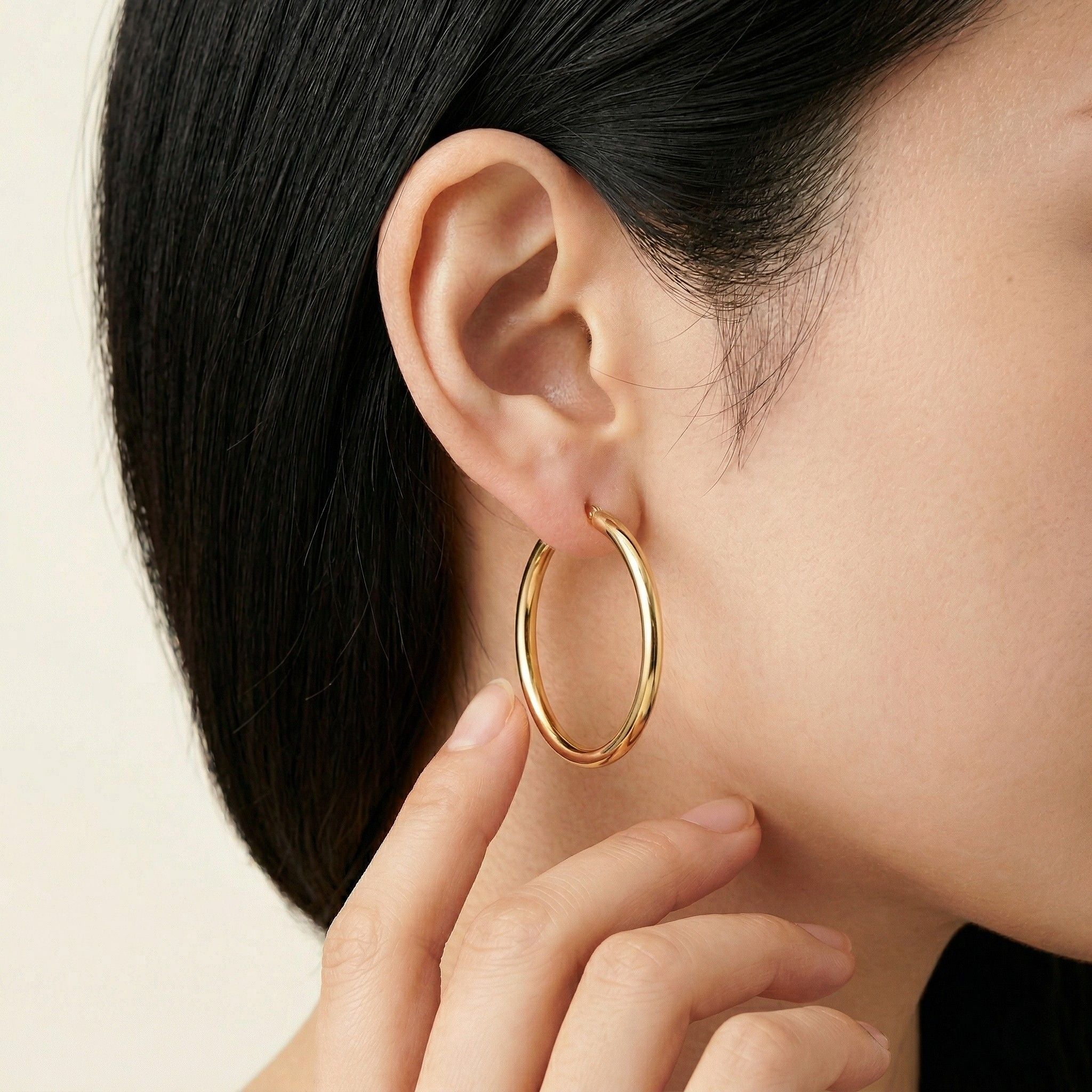 K18 ゴールド 30×2mmリング フープピアス