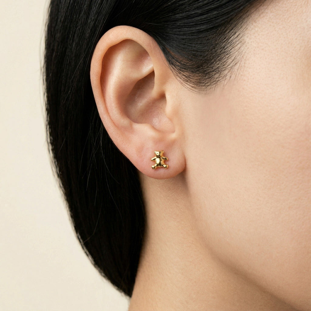 K18 ゴールド テディベアー スタッドピアス