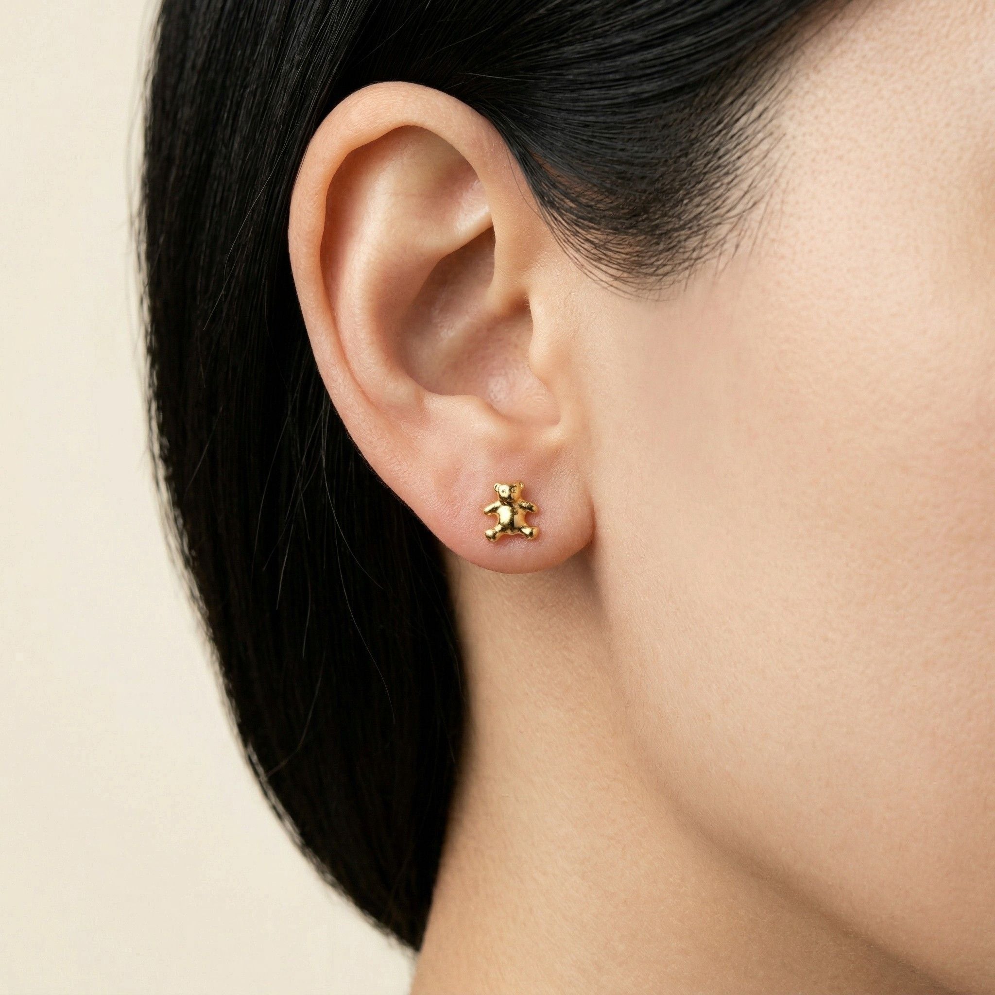 K18 ゴールド テディベアー スタッドピアス