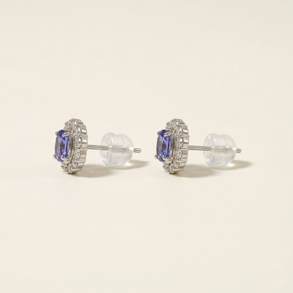 K18 ホワイトゴールド スタッドピアス（タンザナイト｜ダイヤモンドD0.34ct）