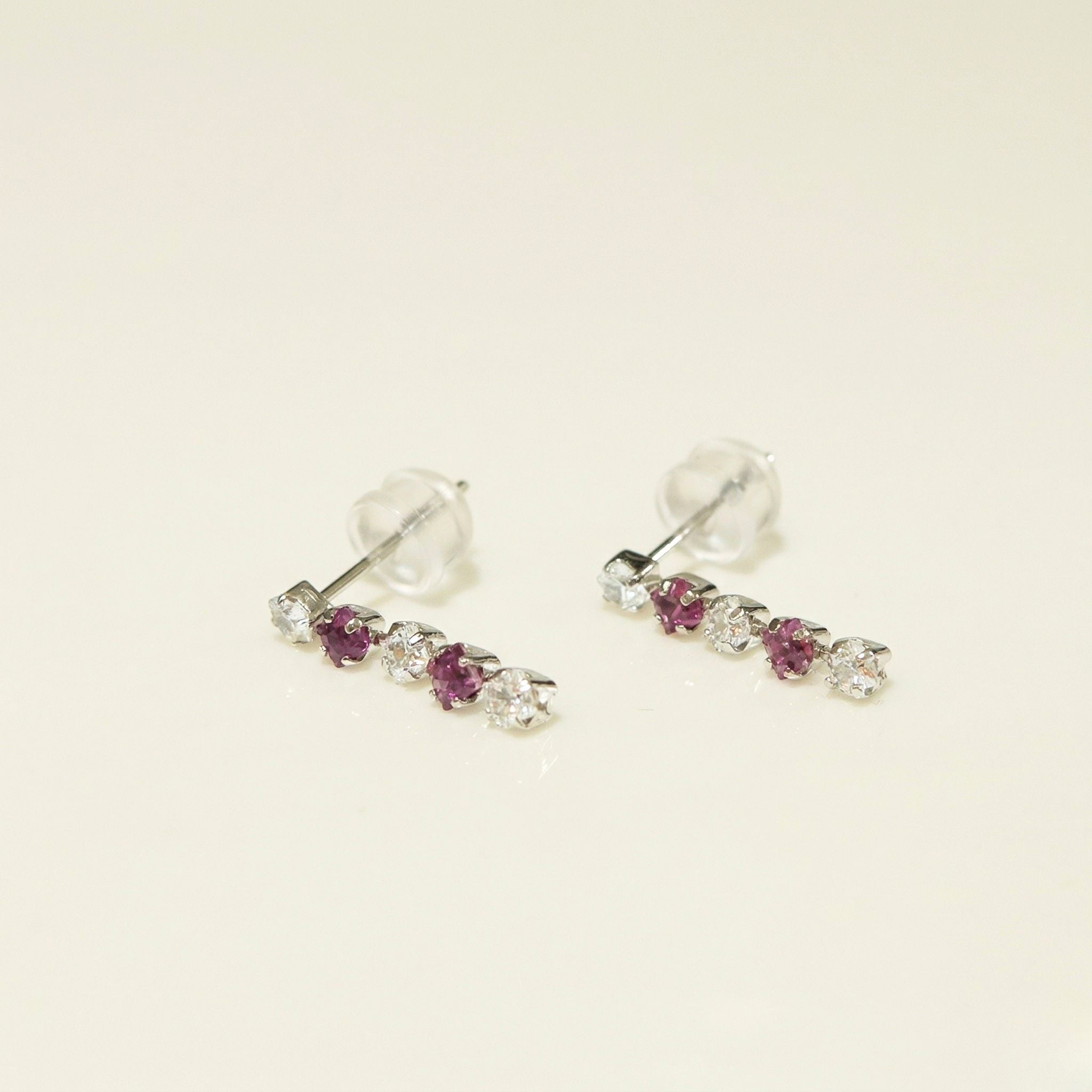 K14 ホワイトゴールド スタッドピアス（ピンクトルマリン｜キュービックジルコニア）