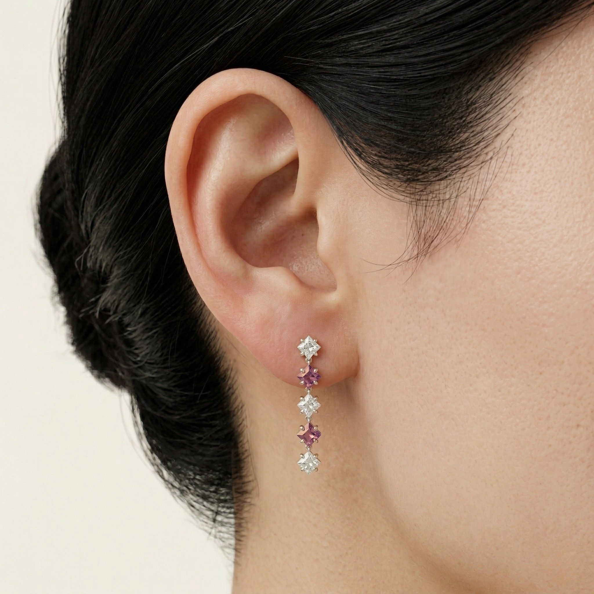 K14 ホワイトゴールド スタッドピアス（ピンクトルマリン｜キュービックジルコニア）