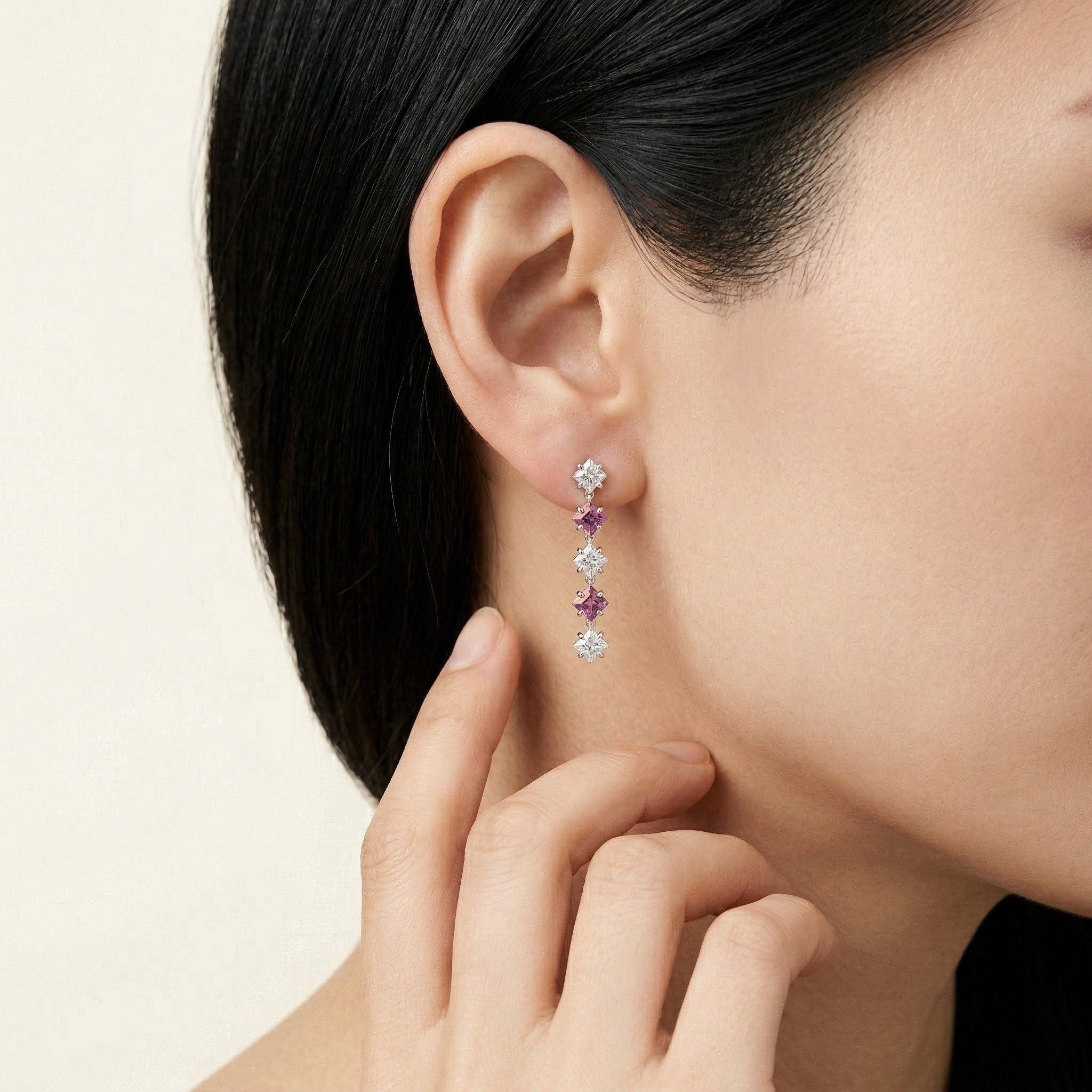 K14 ホワイトゴールド スタッドピアス（ピンクトルマリン｜キュービックジルコニア）